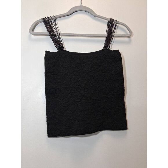 Armani collezioni womens small sz 6 fitted tube top black wool silk beaded strap - Picture 2 of 8